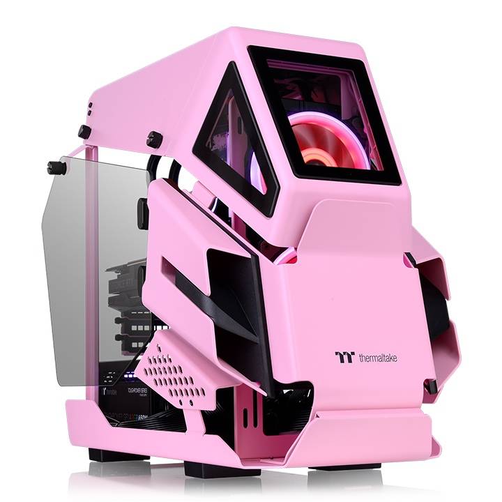 Gabinete thermaltake ah t200 pink (ca-1r4-00sawn-00) - color blanco, micro torre, 2 paneles de 4mm de cristal templado, soporta tarjetas madre micro atx y m