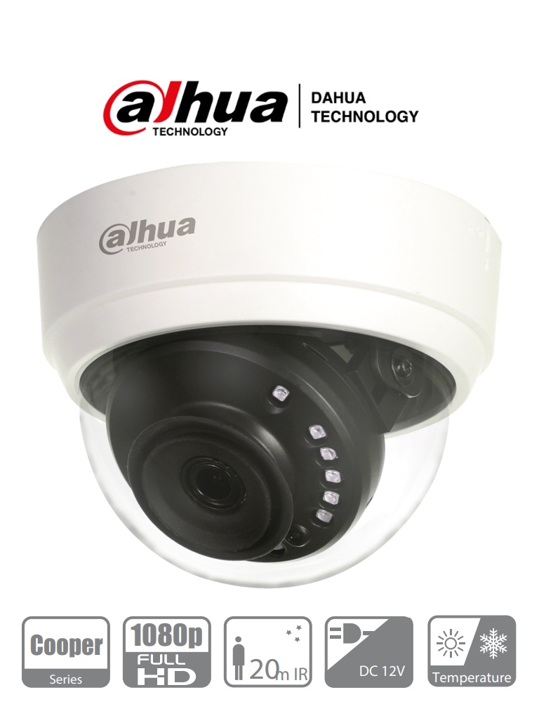 Dahua hac-d1a21n-0280b - cámara domo hdcvi 1080p/ 103 grados de apertura/ lente de 2.8 mm/ ir 20 mts/ uso interior/ tvi ahd y cvbs