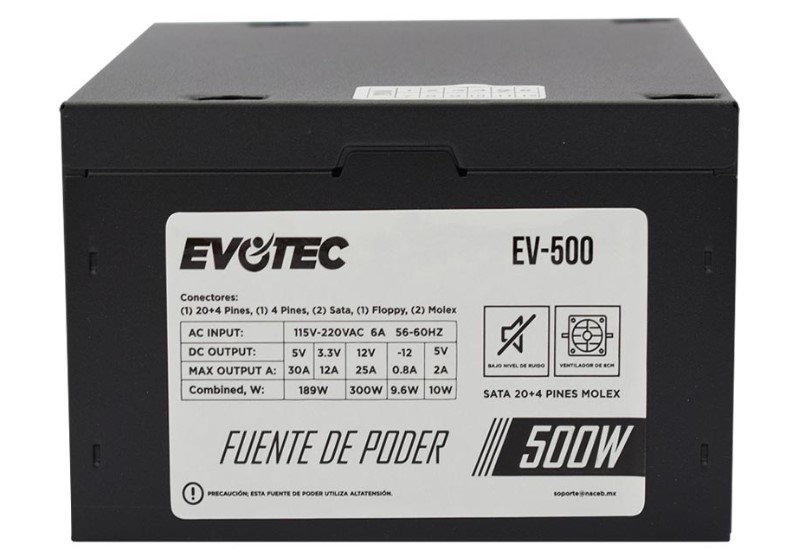 Fuente de poder evotec ev-500 - negro, 500 w