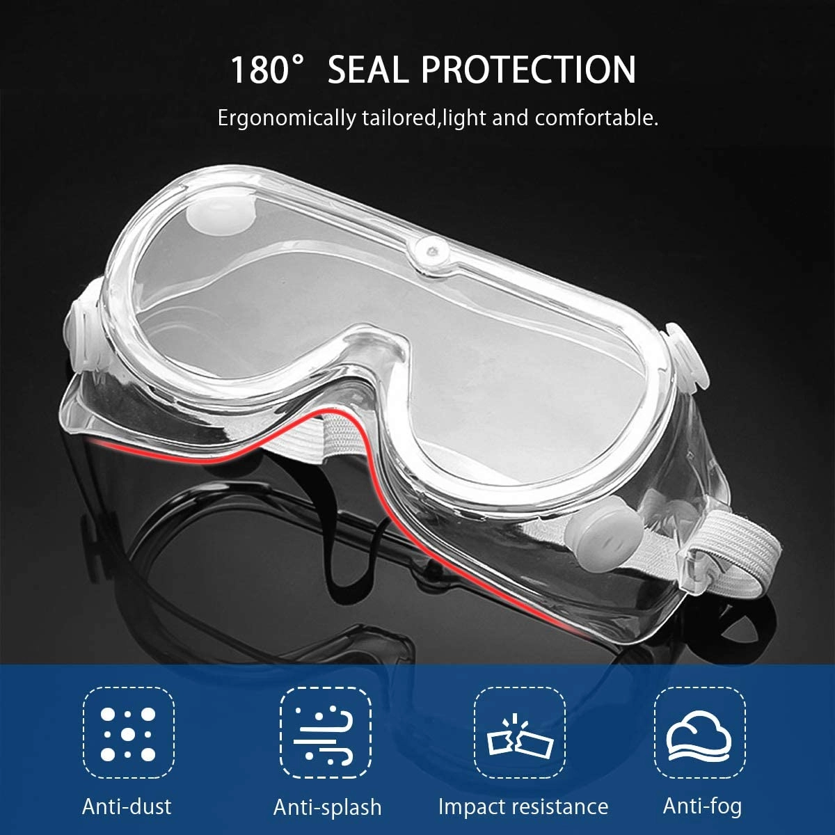 Goggles de protección - gksa01-b, ksa, 4 válvulas de respiración, grado médico, elástico de sujeción y fijación de sellado para ojos, anti empañante