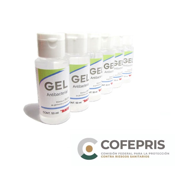 Gel antibacterial baco gl-001. alcohol al 70 . plegadiza con 10 frascos de 50 ml.