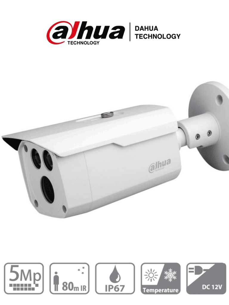 Dahua hac-hfw1500d - camara bullet de 5 megapixeles/ metalica/ lente de 3.6 mm/ 92 grados de apertura/ ir de 80 mts/ ip67/ soporta: cvi/cvbs/ahd/tvi