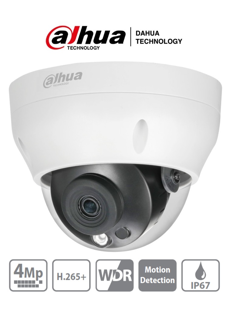 Dahua ipc-hdpw1431r1-s4 - camara ip domo de 4 megapixeles/ lente de 2.8mm/ ir de 30 mts/ h.265/ wdr real/ ip67/ poe/ 3d dnr/ hlc