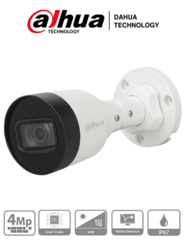 Dahua ipc-hfw1431s1-a-s4 - cámara ip bullet de 4 megapixeles/ h.265+/ lente de 2.8 mm/ 104 grados de apertura/ ir de 30 mts/ poe/ wdr real/ ip67/