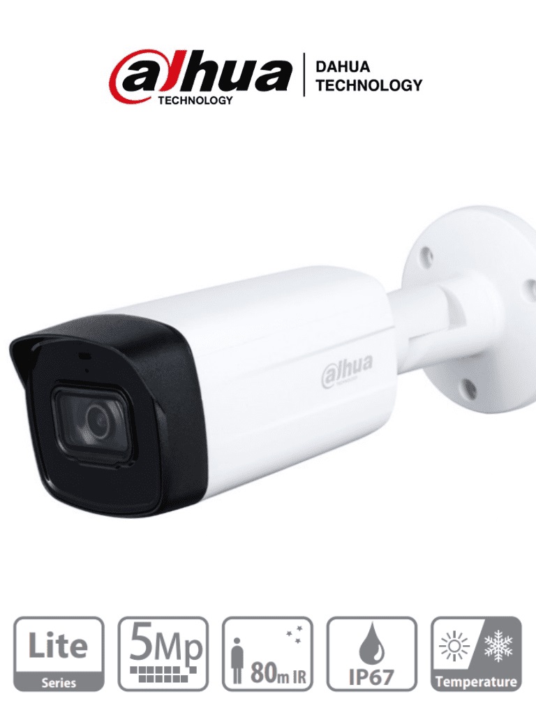 Dahua hac-hfw1500th-i8 - camara bullet de 5 megapixeles/ lente de 3.6 mm/ 92 grados de apertura/ ir de 80 mts/ ip67/ soporta: cvi/cvbs/ahd/tvi/