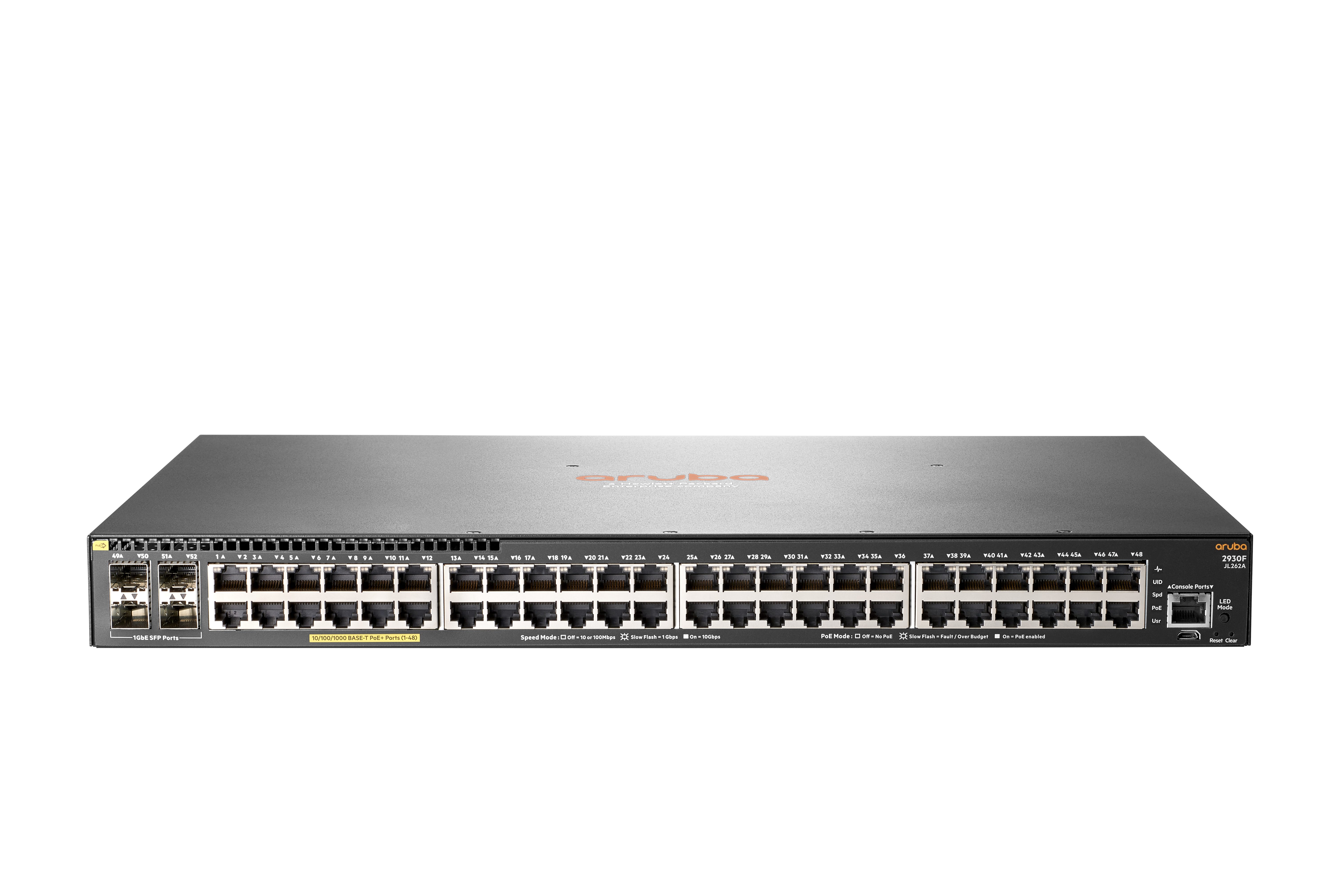 Switch aruba jl262a gigabit ethernet 2930f 48g poe+ 4sfp - 48 puertos poe+ 10/100/1000mbps + 4 puertos sfp, 104 gbit/s, 32.768 entradas - gestionado