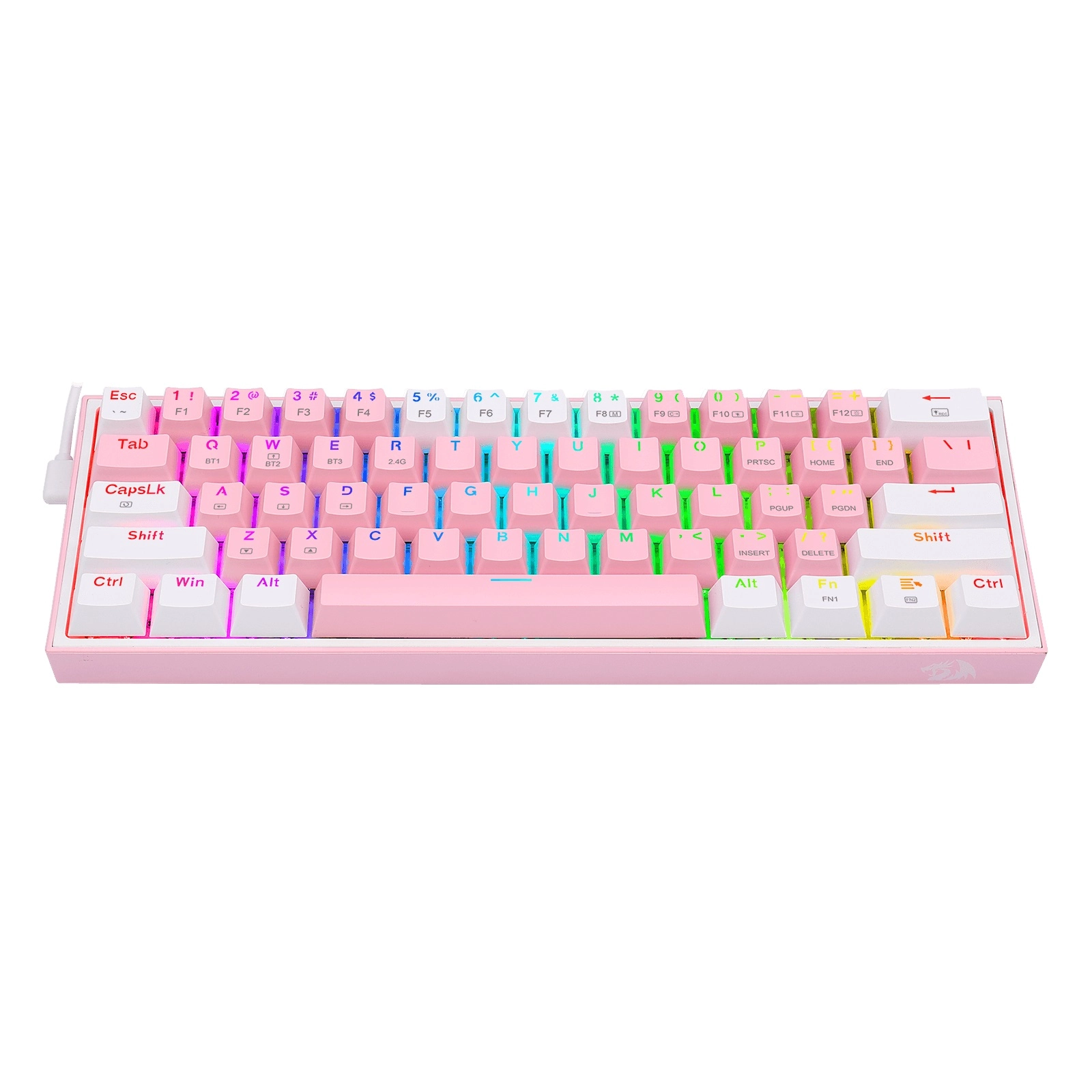 Teclado mecánico redragon k616-rgb pw - rosa y blanco