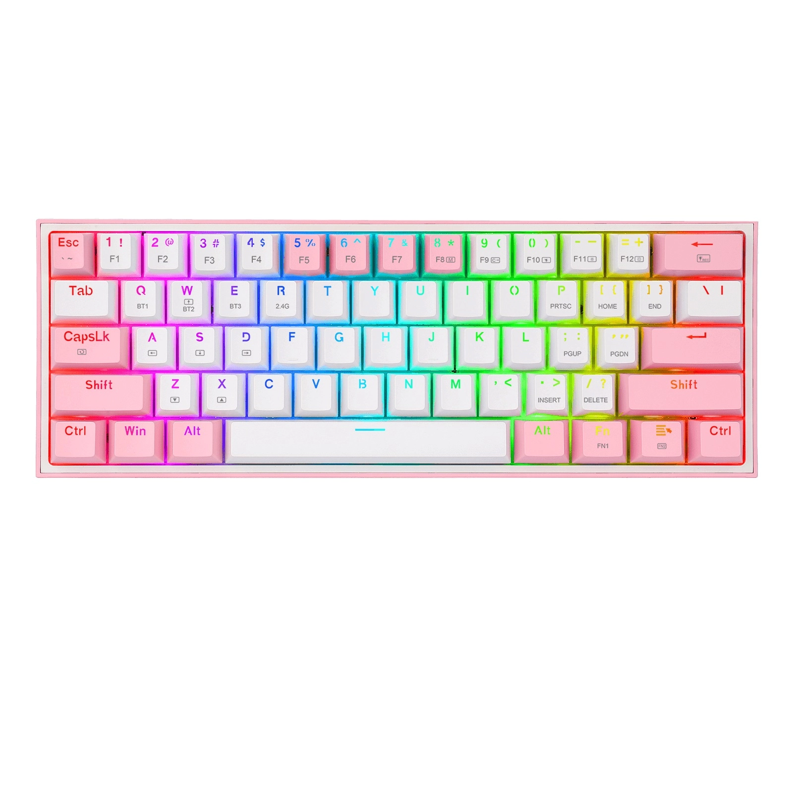 Teclado mecánico redragon fizz pro white/pink - blanco y rosa