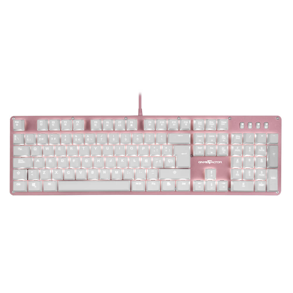 Teclado mecánico game factor kbg400-pk-rd - switch red, usb, rosa y rojo