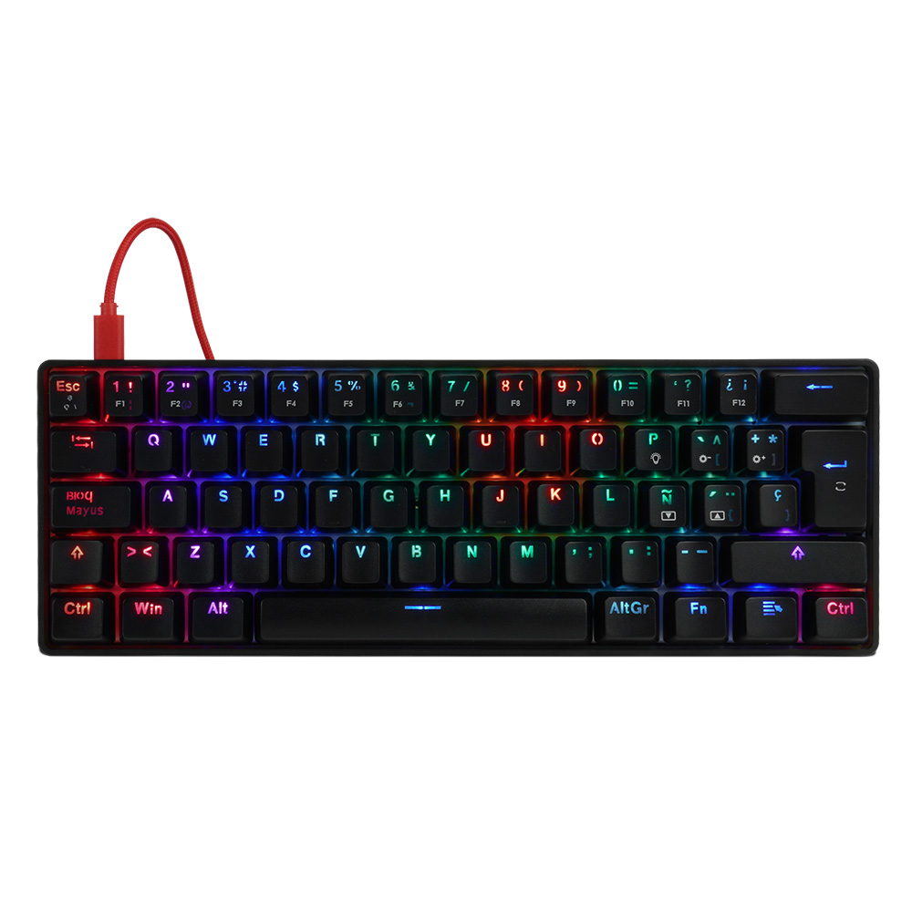 Teclado mecánico 60  game factor kbg560-rd - rgb, teclas extras red intercambiables, red switch, usb rojo