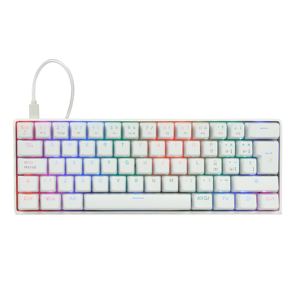 Teclado mecánico 60  game factor kbg560-wh - rgb, teclas extras pink intercambiables, red switch, usb blanco