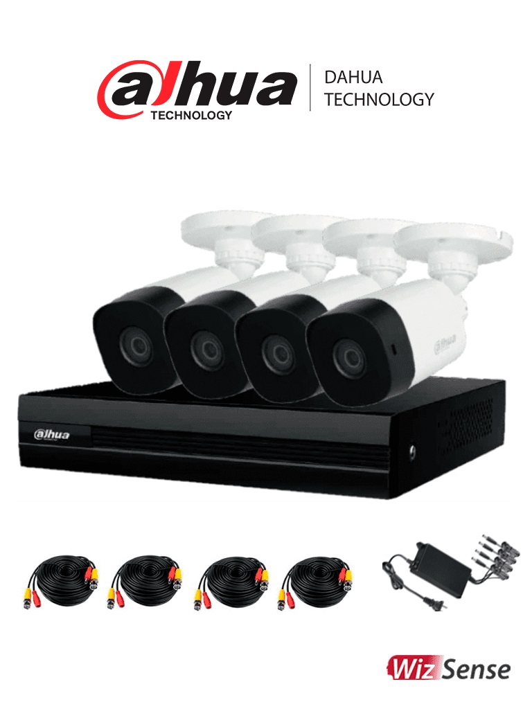 Dahua kitxvr1b08-i-2mp4cp - kit de 8 canales 2 megapixeles/ con 4 camaras/ dvr cooper-i wizsense/ con ia/ h.265+/ 4 camaras b1a21 1080p/ 8 canales