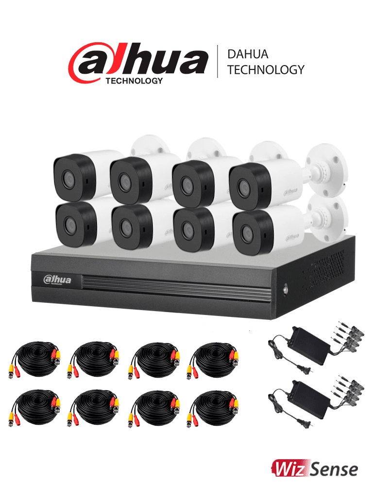 Dahua kitxvr1b08- i+8-b1a21- kit de 8 canales 2 megapixeles/ dvr cooper-i wizsense/ con ia/ h.265+/ 8 camaras b1a21 1080p/ 8 canales + 2 ip