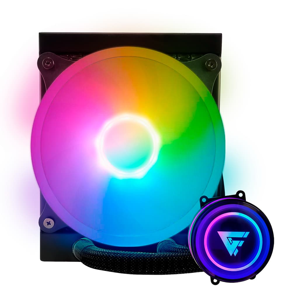 Enfriamiento liquido. gamer factor lqg501. 120mm - rgb, tdp 150w, 1 fan 120mm 70 cfm, negro.