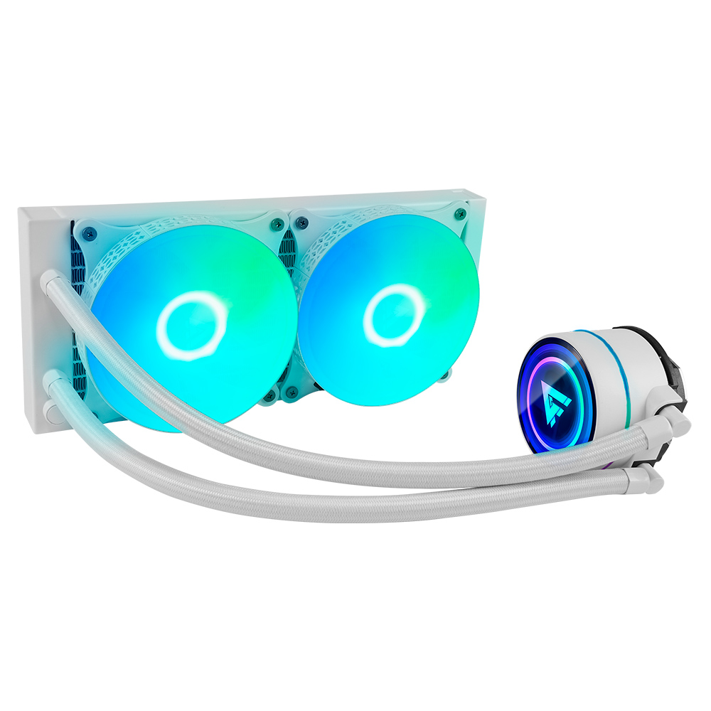 Enfriamiento liquido. gamer factor lqg601. 240mm - rgb, tdp 250w, 2 fan 120mm 70 cfm, blanco.