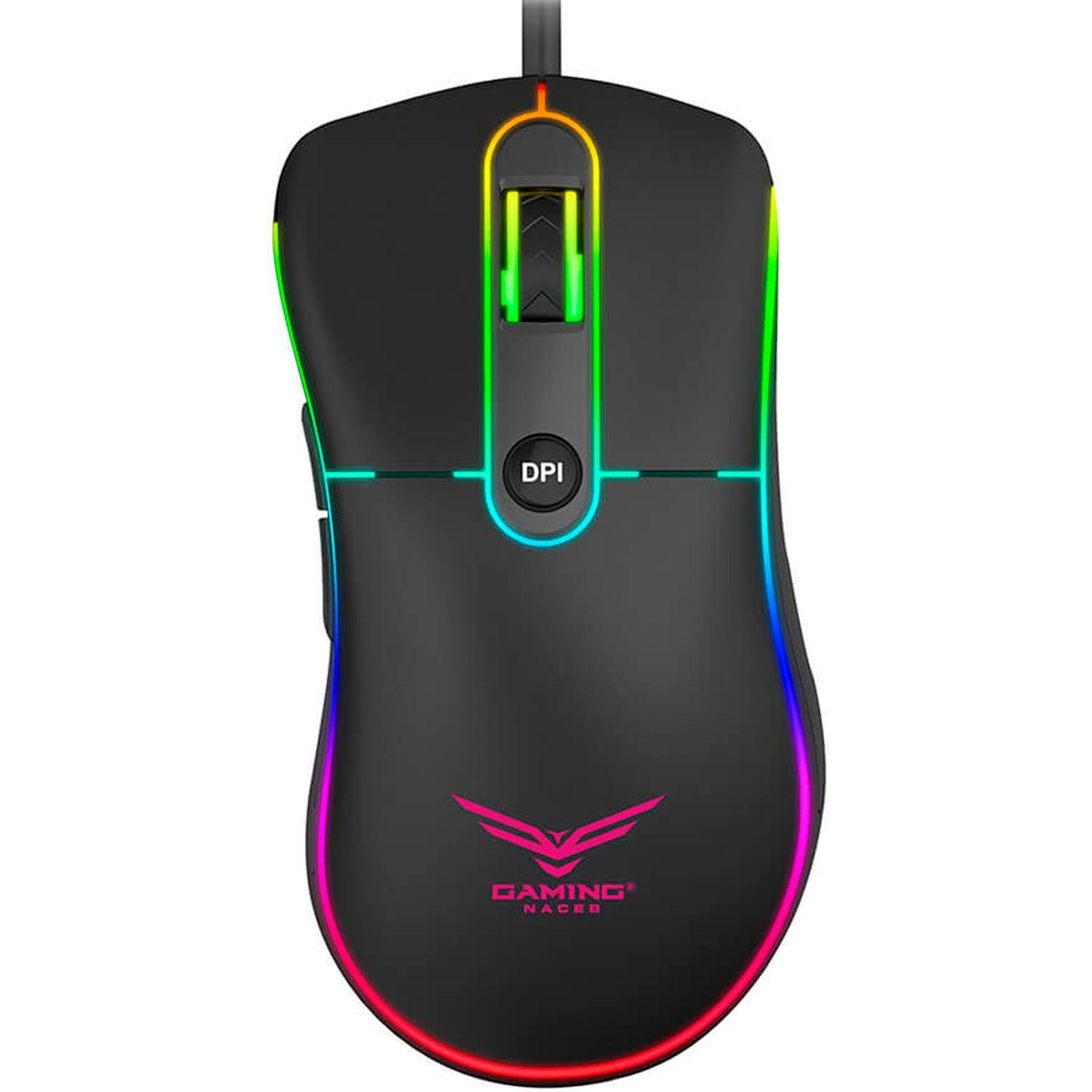 Mouse gamer naceb technology na-0933 - alámbrico, juego, 1000/1600/2400/3200, rainbow