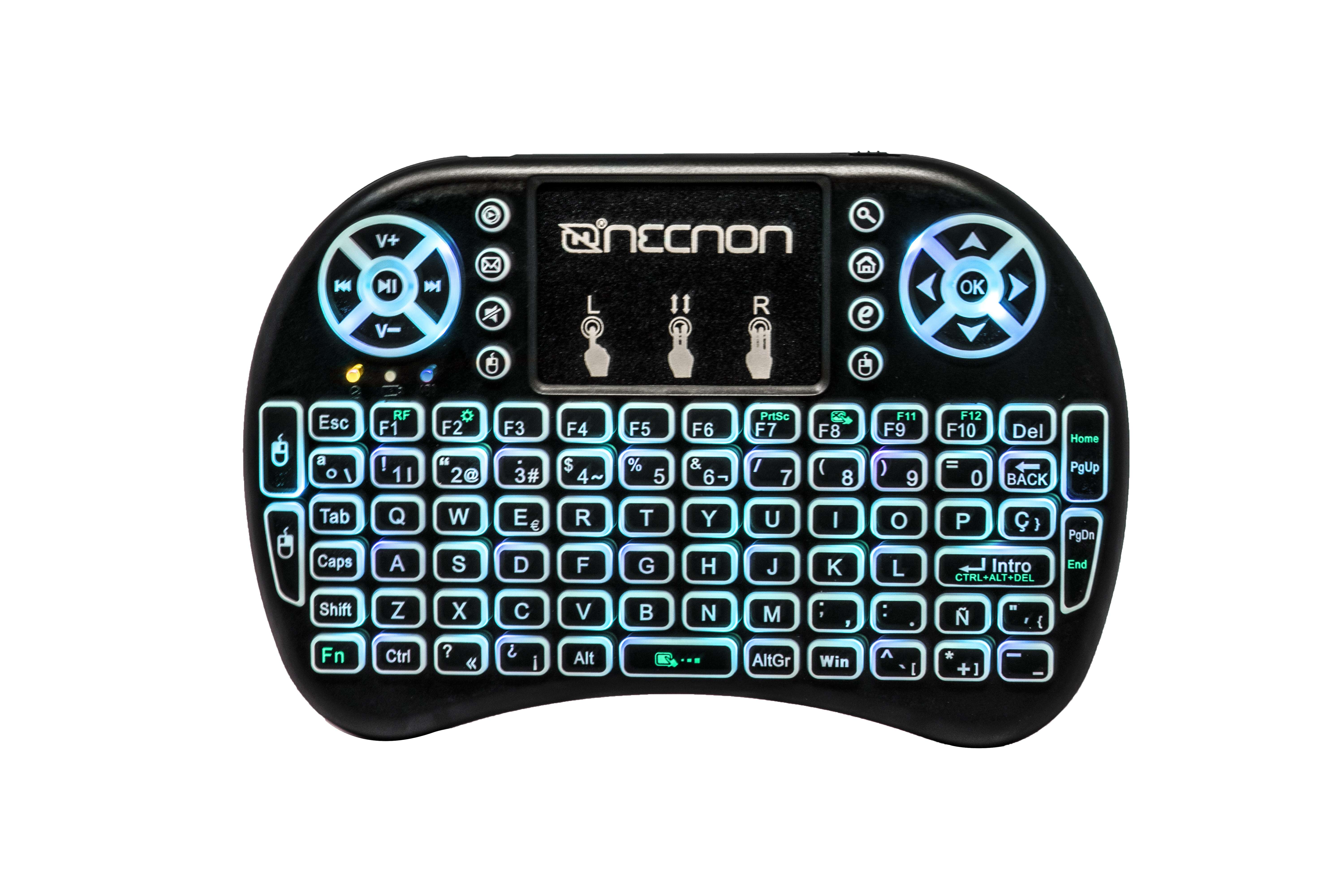 Control remoto ncr-01 touch pad teclado qwerty led 7 colores recargable tv smartphone tv box negro