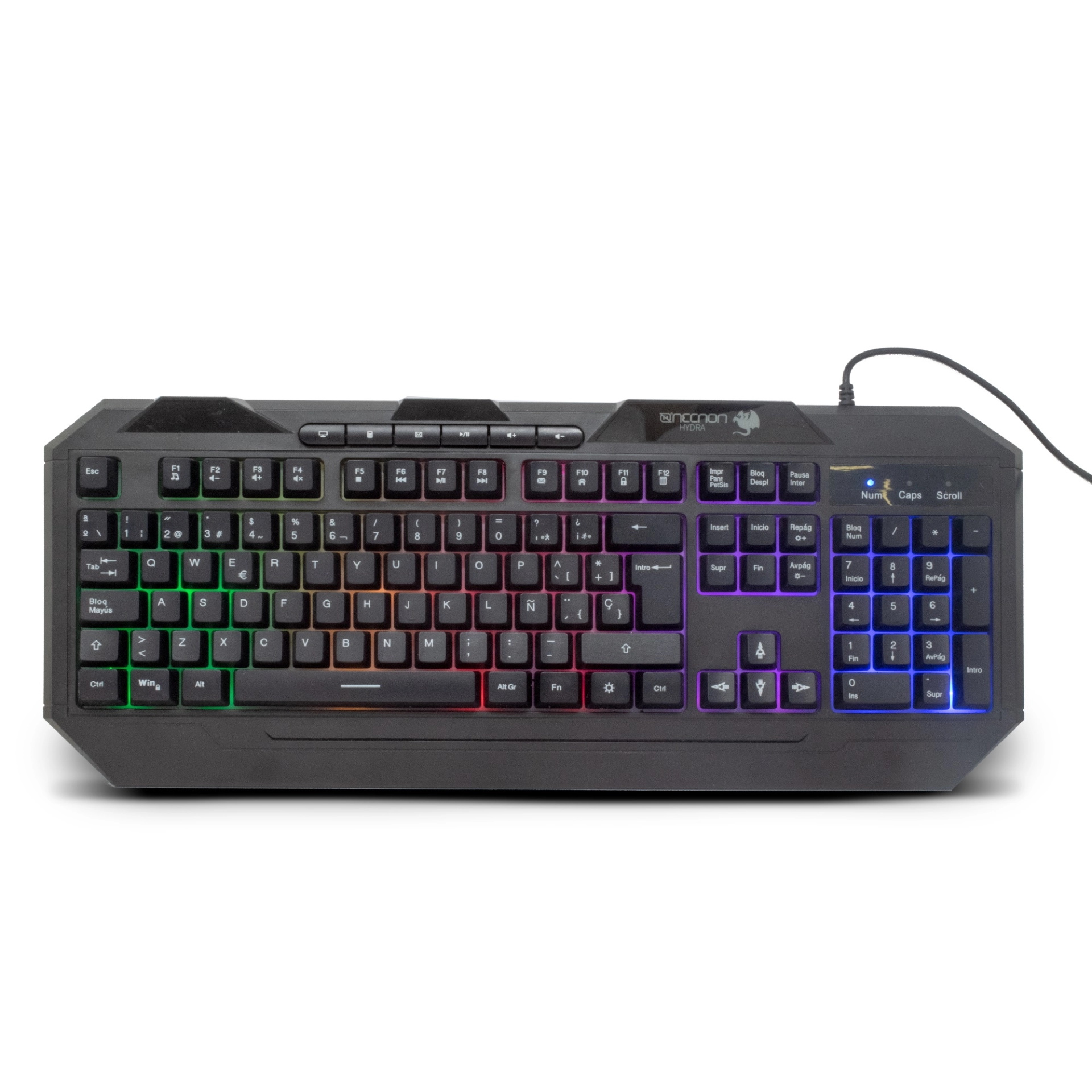 Teclado gamer ngk-hydra 114 teclas retroiluminado led multicolor diseno ergonomico 6 botones multimedia negro