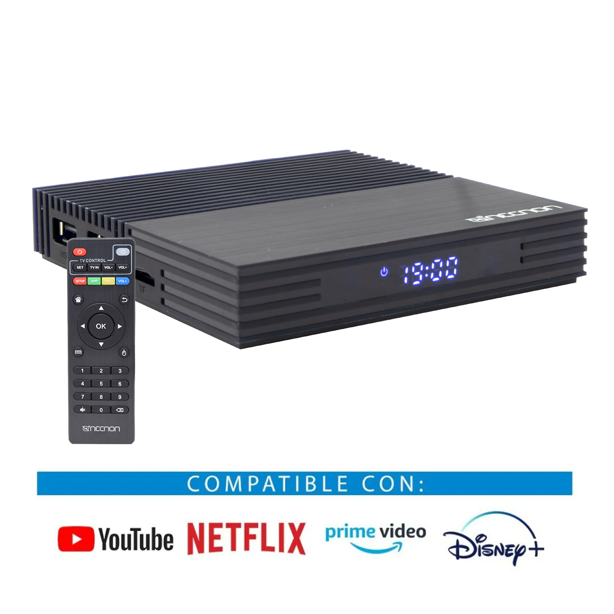 Tv box necnon modelo 3m-2 - ethernet, 4k uhd, android tv 11, 2gb, 16gb