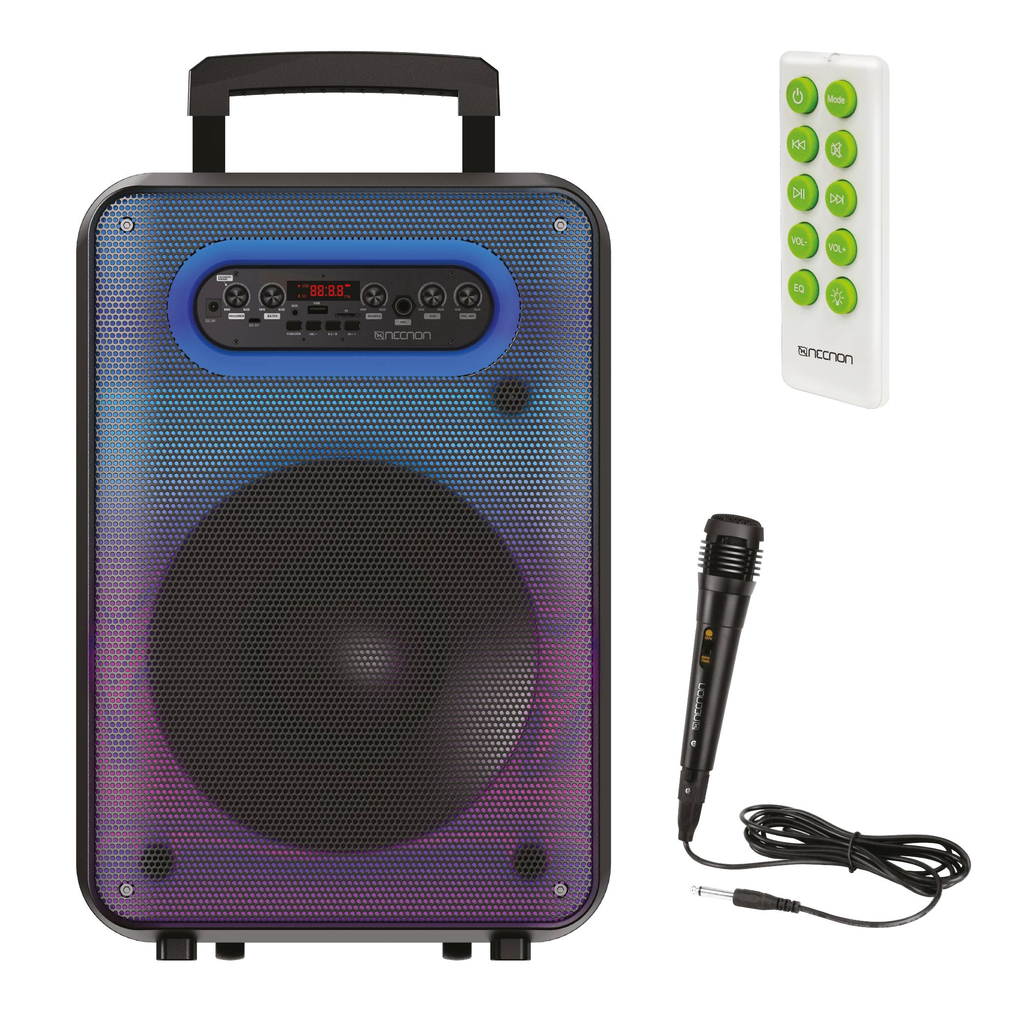 Bafle karaoke necnon bluetooth 12 pulgadas nb-12f tws incluye microfono alambrico control remoro