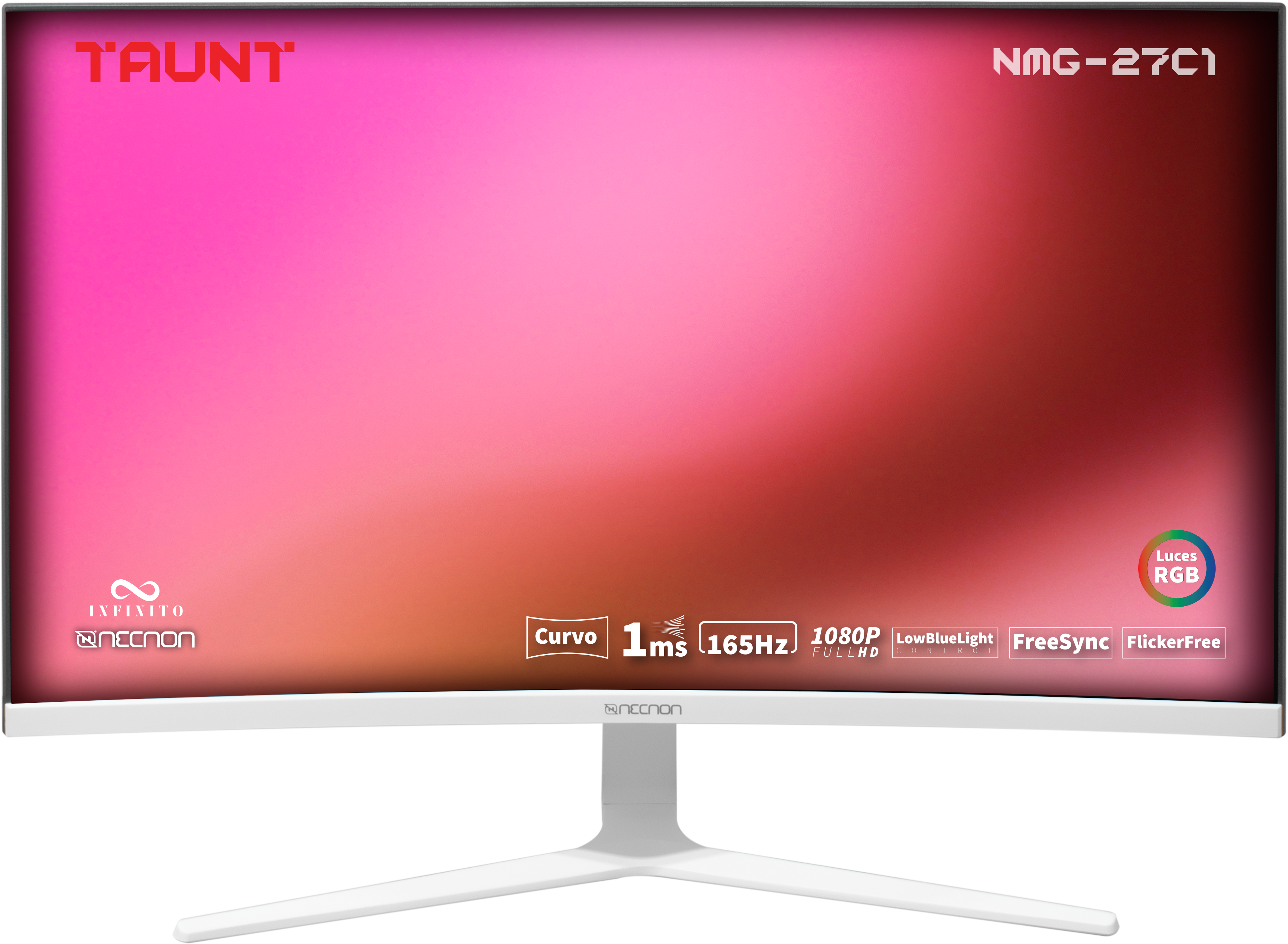 Monitor gaming led curvo 27 nmg-27c1 va 165hz 1ms low bluelight flickerfree freesync rgb vesa 16:9 fhd 1920*1080 hdmi dp blanco