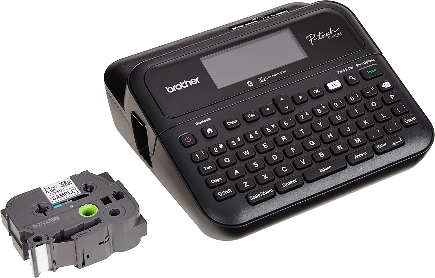 Rotulador brother p-touch ptd610bt - transferencia térmica, bluetooth, teclado qwerty, adaptador ac, imprime etiquetas laminadas de hasta 24 mm de ancho