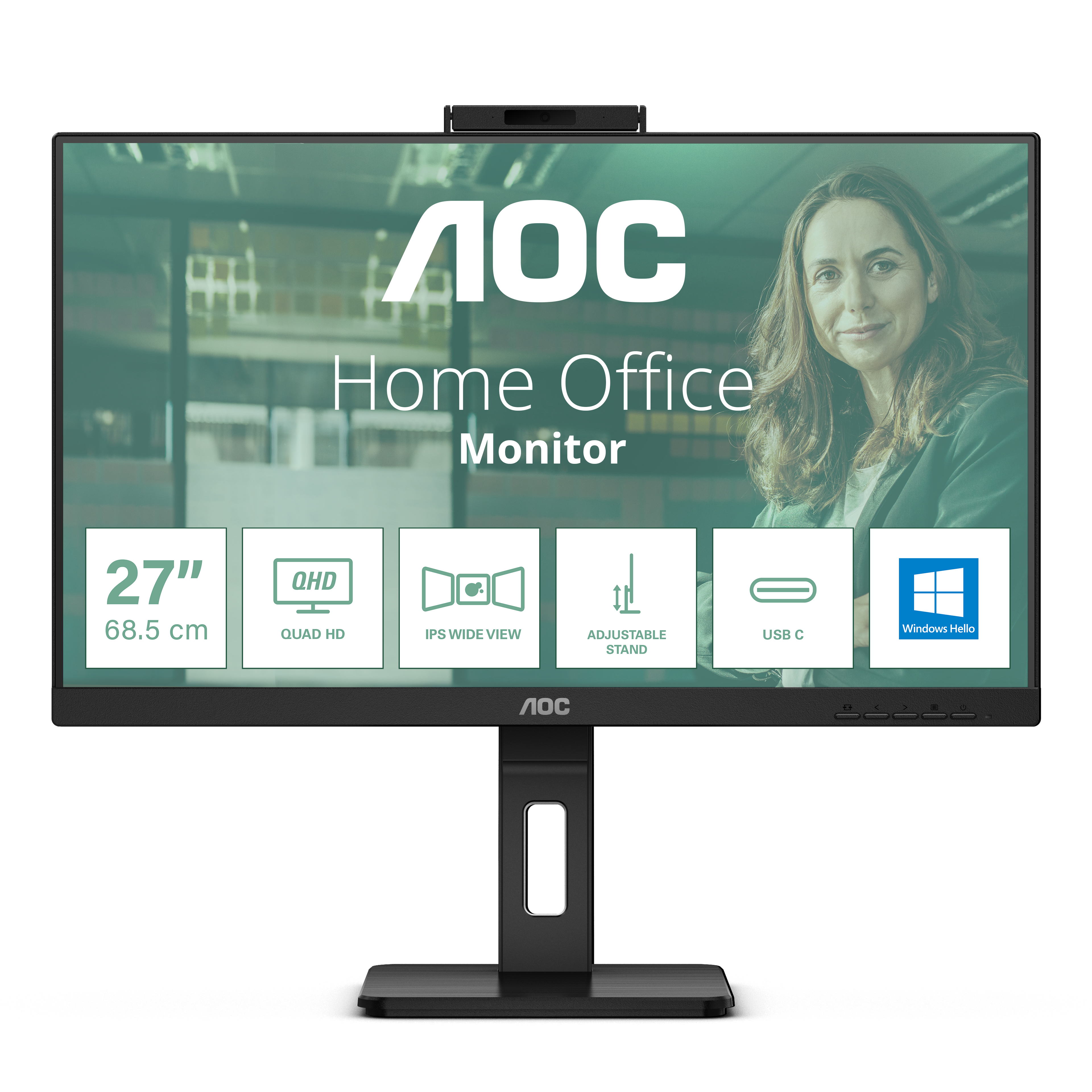 Monitor led aoc q27p3cw / color negro / panel de 27 / hdmi / dp / vga  / aspecto 16:9 / tiempo de respuesta 4ms / 2560x1440 / 75hz / vesa 100x100 mm / contraste 20,000,0001 / brillo 350 cd/m2