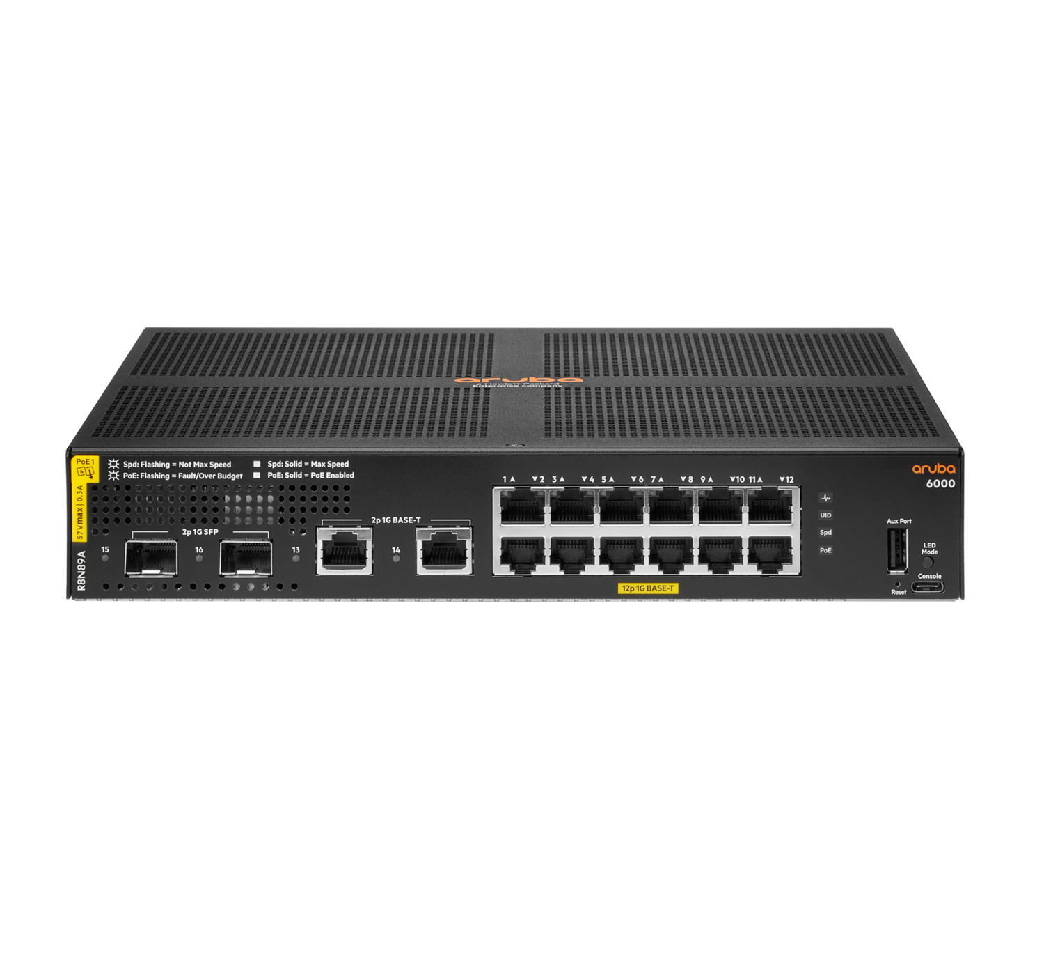 Switch aruba 6000 12 g clase 4 poe 2 g/2 sfp 139 w