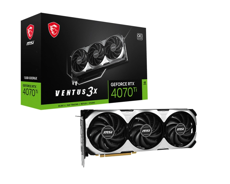 Tarjeta de video msi rtx 4070 ti ventus 3x 12g oc - 12gb gddr6x, 7680 cudas, 2655mhz de frecuencia