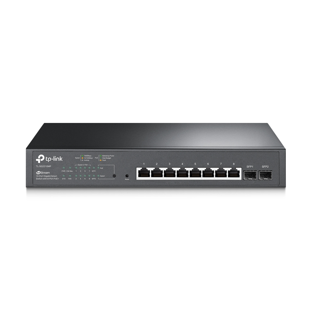 Switch tp-link sg2210mp (tl-sg2210mp) - administrable omada poe de 8 puertos 10/100/1000 mbps 802.3at / af poe+ y 2 gigabit sfp