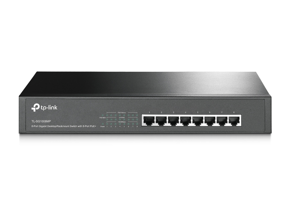 Switch gigabit tp-link no administrable poe (tl-sg1008mp) - negro, 126w, 8 puertos