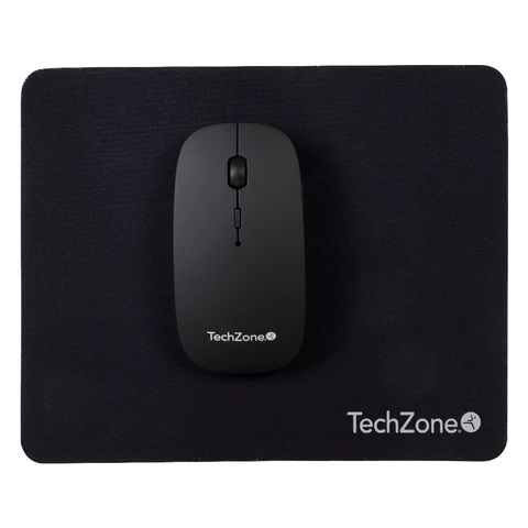 Mouse slide black inalámbrico de batería recargable techzone - 1600 dpi's, 4 botones, texturizado en rubber, mousepad de regalo, 1 año de garantía.