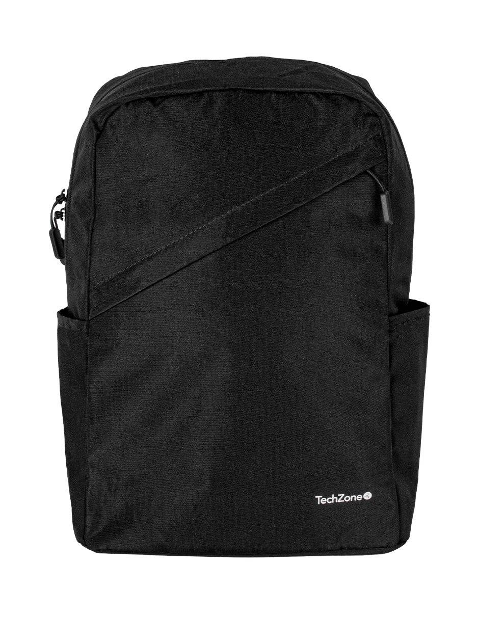 Backpack classic black techzone de 15.6 pulgadas - múltiples compartimientos, organizador frontal, costuras y asas reforzadas, garantía limitada de por vida