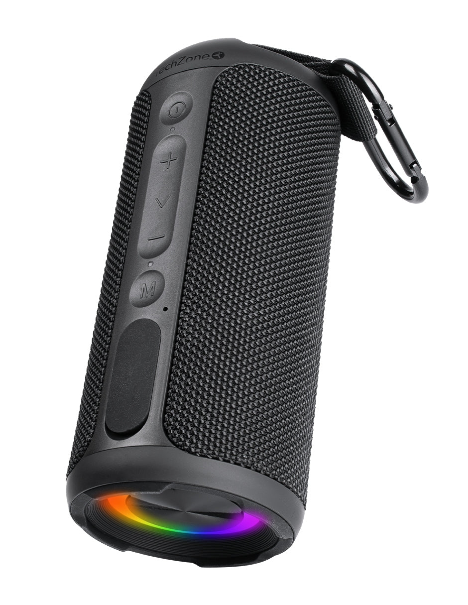 Bocina bluetooth portatil rgb alcance 10 mts tiempo de carga 4 - 5 hrs duración de bateria7 - 8 hrs puerto de carga tipo usb c resistencia al agua ipx7