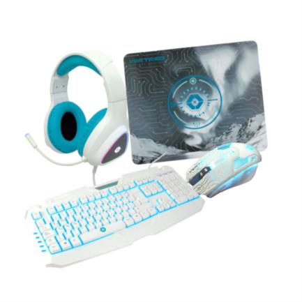 Kit 4en 1 gamer  vortred v-930457 - usb, juego, blanco/cian