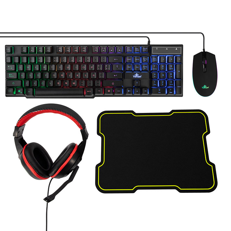 Kit teclado - mouse, mousepad, diadema gamer hydra kh-20708 yeyian  rgb