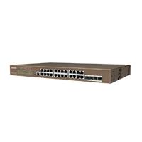 Switch tenda g5328p-24-410w ip-com capa 3 28 puertos 24 poe-410 watts 4 puertos sfp 1000 base-x admite abundantes servicios, como enrutamiento estatico basado en ipv4 vlan igmp qos acl dhcp