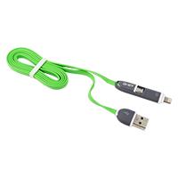 Cable 2 en 1 micro usb/tipo lightning ghia 1.0 mts usb 2.1 carga y transferencia de datos con protector para entrada y salida verde/gris