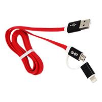 Cable 2 en 1 micro usb/tipo lightning ghia 1.0 mts usb 2.1 carga y transferencia de datos rojo/negro