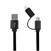 Cable 2 en 1 micro usb/tipo lightning ghia 1.0 mts usb 2.1 carga y transferencia de datos negro