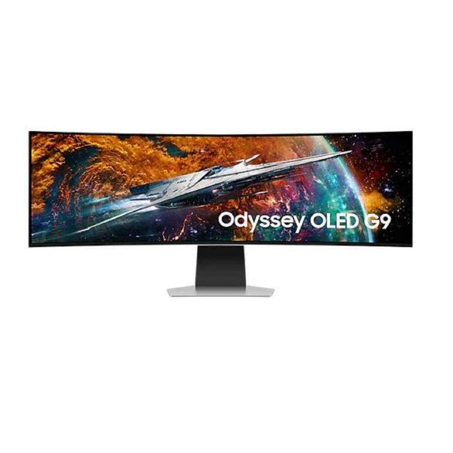 Monitor led samsung 49 pulgadas, widescreen, wqhd 5120 x1440 odyssey oled g9 g95sc, color silver, 1 hdmi, 1 d. port, usb hub, wifi, bluetooth, bocinas, gamer 240hz, 1800r, .03ms, curvo