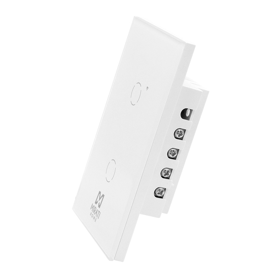 Apagador inteligente de pared mirati de 2 apagadores touch wifi 2.4hz bluetooth // compatible con android e ios // funciona con alexa y asistente de google