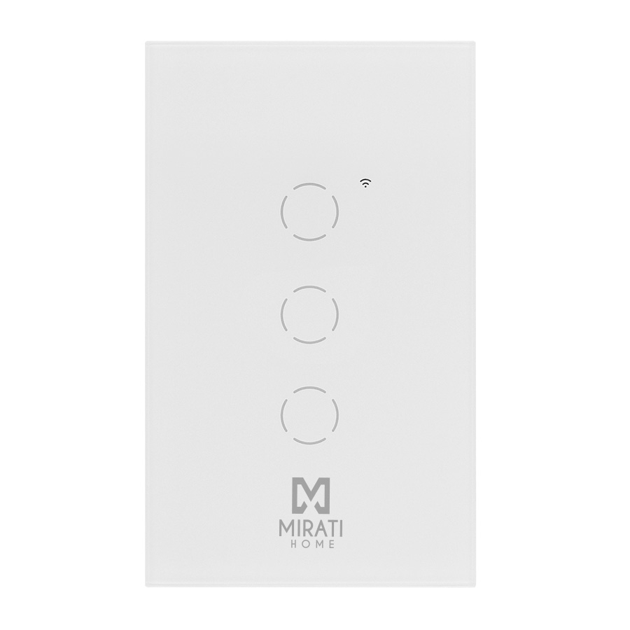 Apagador inteligente de pared mirati de 3 apagadores touch wifi 2.4hz bluetooth // compatible con android e ios // funciona con alexa y asistente de google