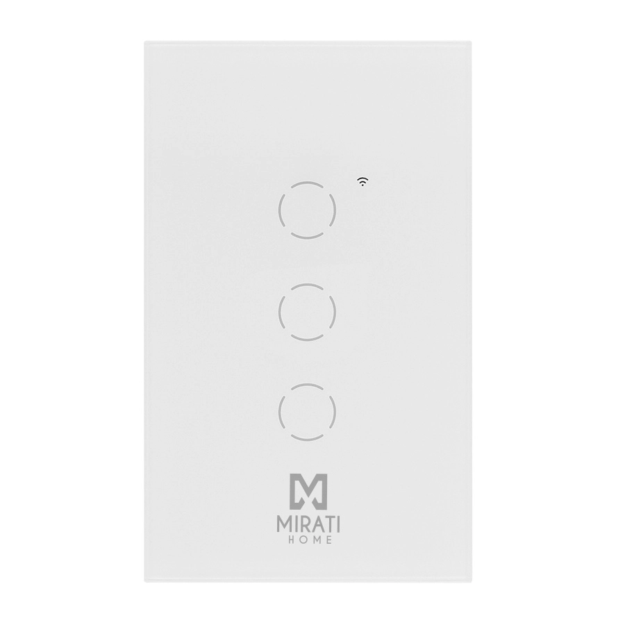 Apagador inteligente de pared mirati de 3 apagadores touch wifi 2.4hz bluetooth // compatible con android e ios // funciona con alexa y asistente de google