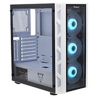 Gabinete ocelot gaming og-c white blixard, soporta tarjetas e-atx, atx, m-atx e itx color totalmente color blanco, panel lateral de cristal templado, full tower, incluye ventiladores argb, soprte para gpu horizontal y vertical.