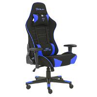 Silla gamer de tela ocelot/ color azul con negro/ base reforzada de nylon/ descansa brazos ajustables / angulo de inclinacion 155 grados/ soporta hasta 150kg/ cojin para lumbar y cervical