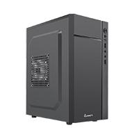 Gabinete quaroni frente abs, negro con franja tipo fibra de carbono, micro atx / mini itx, fuente de poder incluida de 500w