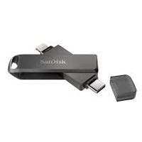 Memoria sandisk 128gb flash ixpand luxe para iphone/ipad lightning/tipo-c negro giratoria tapa de plastico sdix70n-128g-gn6ne