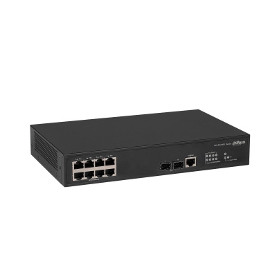 Dahua dh-as4300-8gt2gf- switch gigabit administrable de capa 2 con 8 puertos101001000 base-t y2 ranuras sfp d 1gbps. ofrece una capacidad de switching de 20gbps y viene con una robusta carcasa metálica, ideal para redes de alto rendimiento