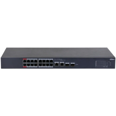 Dahua dh-cs4218-16et-135-v2 - switch poe de 18 puertos 16 puertos poe 10 & 100 2 puertos uplink g# + 2 puertos sfp 135 watts totales administrable en la nube por dolynk care poe hasta 250 metros metal switching 7.2 gbps